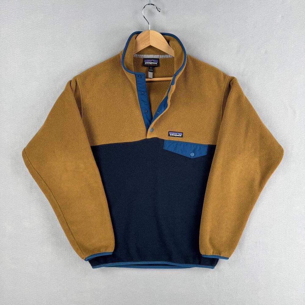 Patagonia Synchilla Pullover Mens Small Brown Blue Snap-T Fleece Long Sleeve